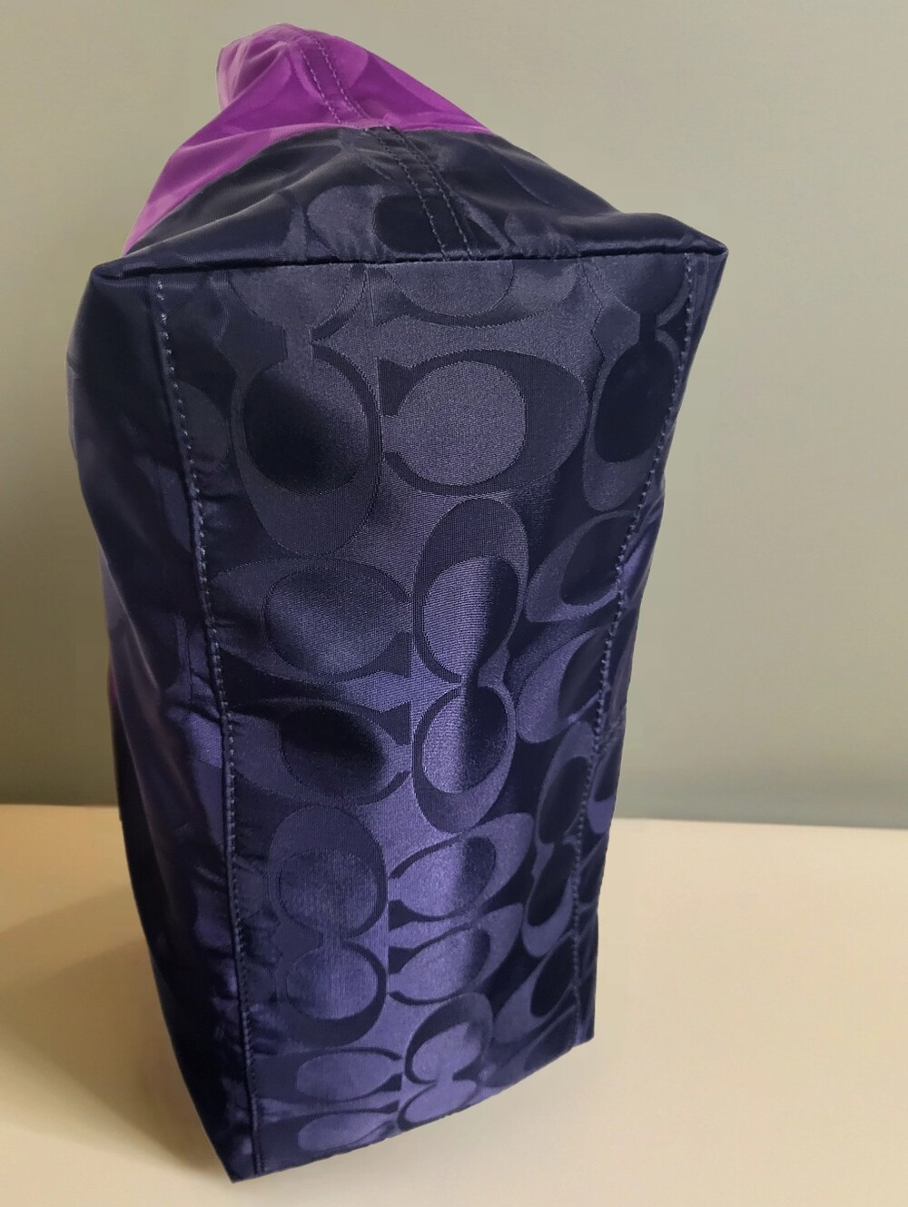 Coach Weekend Signature Colorblock Nylon East/ West Tote. Magenta/ Deep Purple - Picture 5 of 10